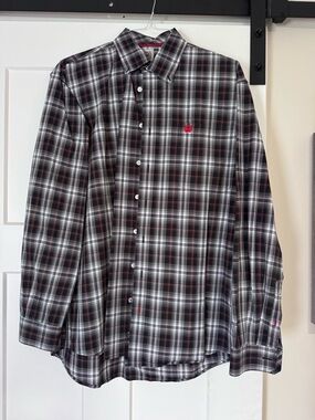 Cinch Button-Down Plaid Men’s Shirt - Black & White with Red Accent